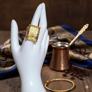 🆕️Turkish Artisan 18K Gold Plated Brass Adjustable Trendy Luxury Cocktail Ring